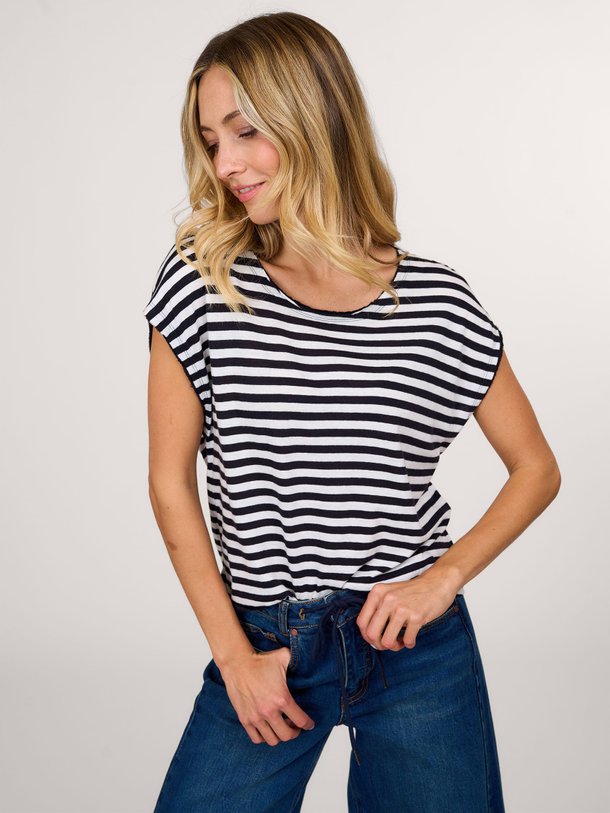 Ontdek de M444 organic cotton/cashmeremix gestreepte top van Majestic Filatures in de kleur donkerblauw bij Orangebag. Op werkdagen voor 21:45 besteld, morgen in huis.