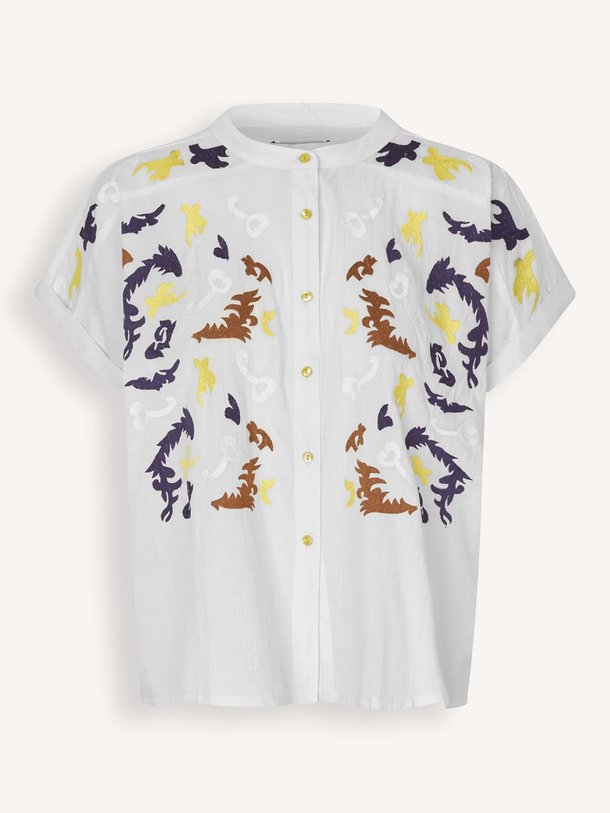 Ontdek de Mya katoenen blouse met print van Lollys Laundry in de kleur wit bij Orangebag. Op werkdagen voor 21:45 besteld, morgen in huis.