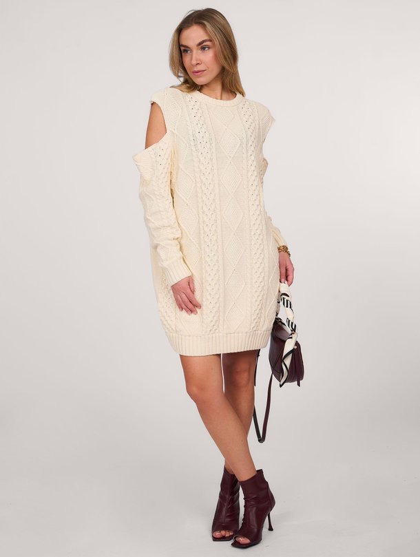 Ontdek de Harper katoenen gebreide jurk met kabelpatroon van Chptr-s in de kleur ecru bij Orangebag. Op werkdagen voor 21:45 besteld, morgen in huis.