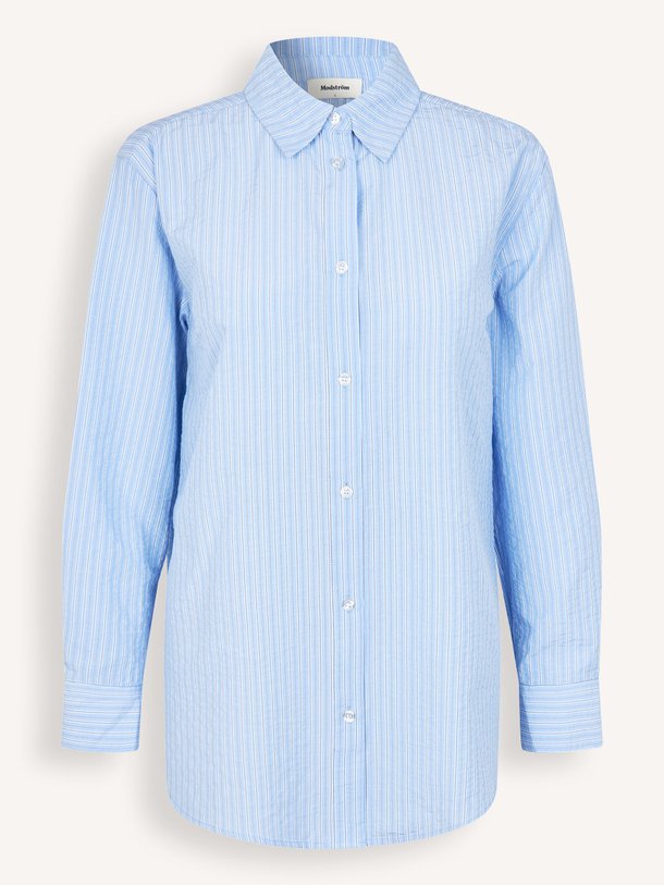 Ontdek de Vigge organic cotton gestreepte blouse van Modstrom in de kleur Blauw bij Orangebag. Op werkdagen voor 21:45 besteld, morgen in huis.