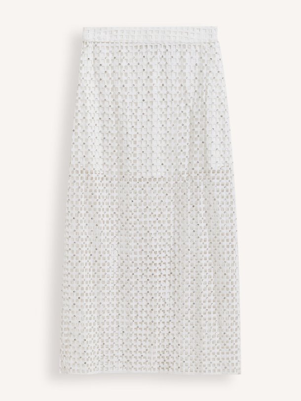 Ontdek de Handkerchief geweven rok met strass van Essentiel Antwerp in de kleur wit bij Orangebag. Op werkdagen voor 21:45 besteld, morgen in huis.