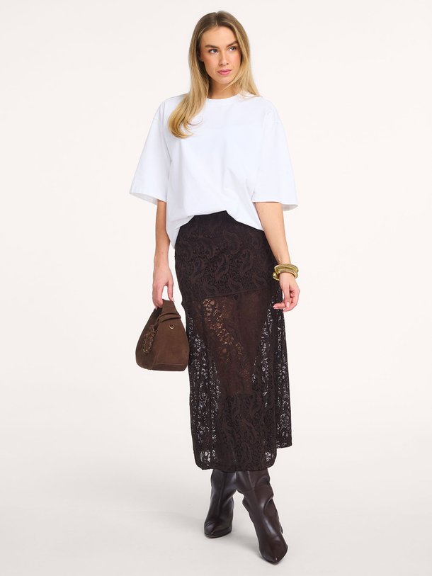 Ontdek de Geweven kanten rok van Haute L'Amitié in de kleur Donkerbruin bij Orangebag. Op werkdagen voor 21:45 besteld, morgen in huis.