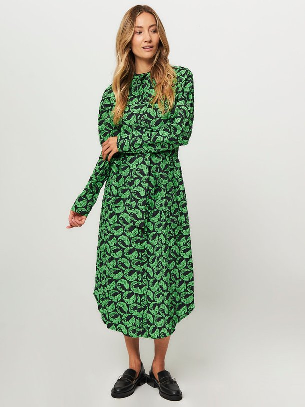 Ontdek de Zinni katoenmix doorknoopjurk met print van Mads Norgaard in de kleur groen bij Orangebag. Op werkdagen voor 21:45 besteld, morgen in huis.