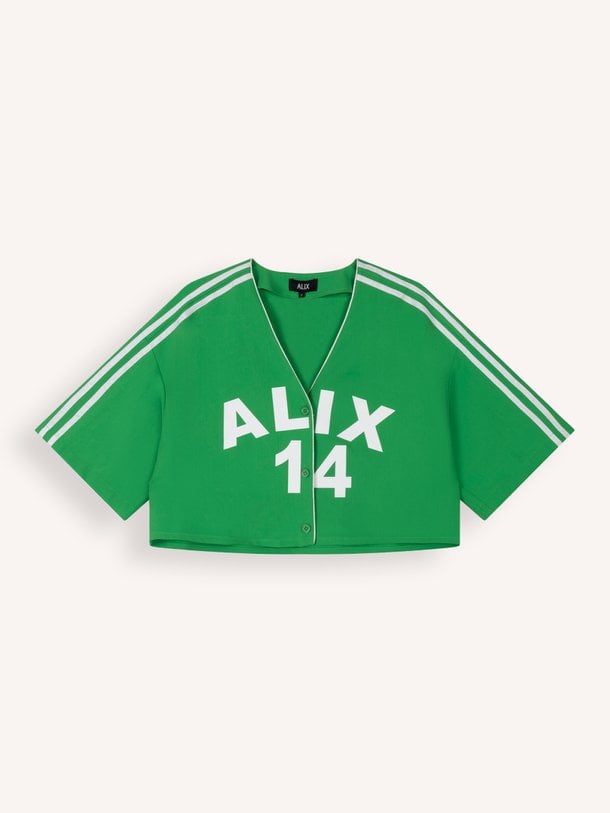 Ontdek de ladies woven cropped baseball shirt van Alix The Label bij Orangebag. Op werkdagen voor 21:45 besteld, morgen in huis.