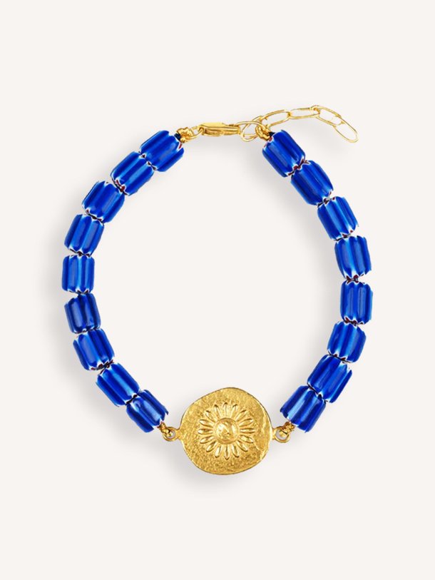 Ontdek de Sunflower vergulde armband van By-Bar in de kleur Blauw bij Orangebag. Op werkdagen voor 21:45 besteld, morgen in huis.