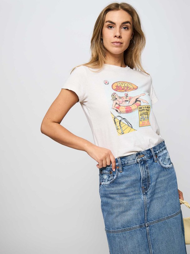 Ontdek de Katoenen T-shirt met print van Re/Done in de kleur ecru bij Orangebag. Op werkdagen voor 21:45 besteld, morgen in huis.