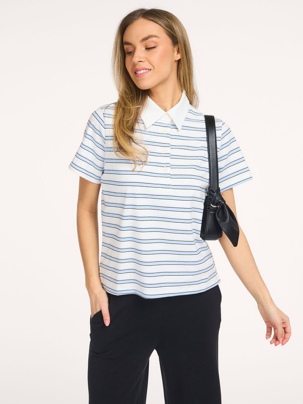 Ontdek de Asla katoenmix polo T-shirt van My Essential Wardrobe in de kleur Off-white bij Orangebag. Op werkdagen voor 21:45 besteld, morgen in huis.