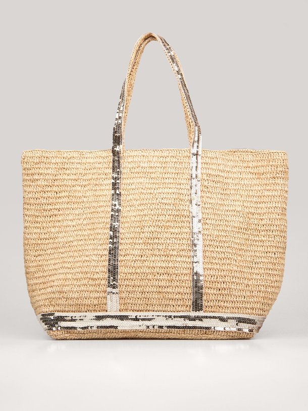 Ontdek de Cabas gevlochten shopper met pailletten van Vanessa Bruno in de kleur zand bij Orangebag. Op werkdagen voor 21:45 besteld, morgen in huis.