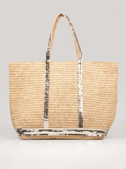 Ontdek de Cabas gevlochten shopper met pailletten van Vanessa Bruno in de kleur zand bij Orangebag. Op werkdagen voor 21:45 besteld, morgen in huis.
