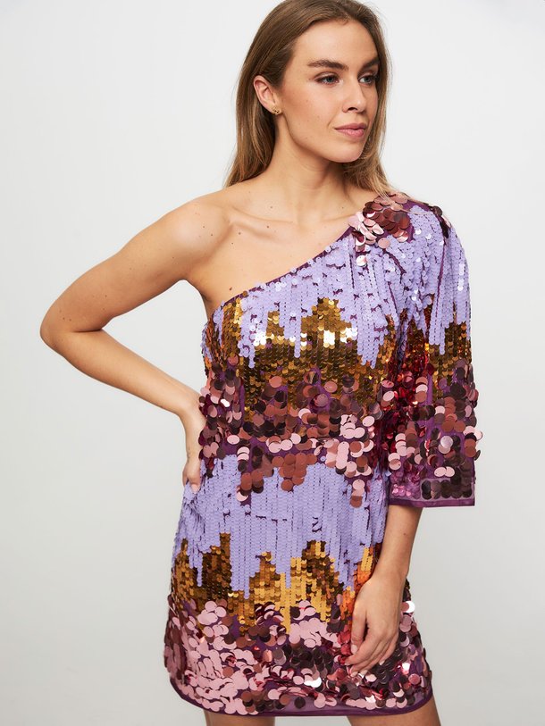 Ontdek de Dynamique geweven pailletten jurk van Dante 6 in de kleur paars bij Orangebag. Op werkdagen voor 21:45 besteld, morgen in huis.