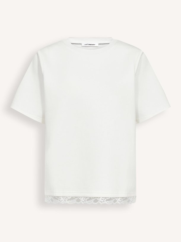 Ontdek de Evi viscosemix T-shirt met kant van Co'Couture in de kleur Wit bij Orangebag. Op werkdagen voor 21:45 besteld, morgen in huis.