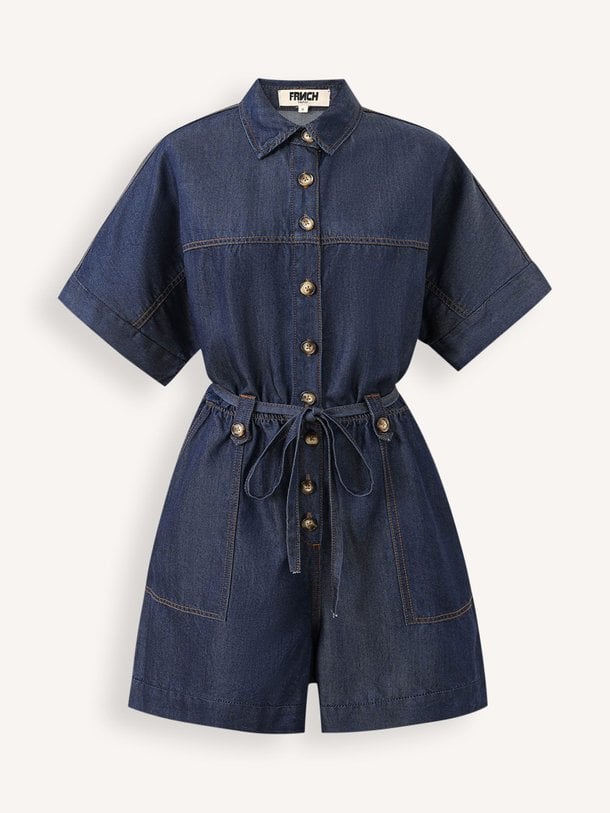 Ontdek de Mariselle denimlook jumpsuit van Frnch in de kleur Donkerblauw bij Orangebag. Op werkdagen voor 21:45 besteld, morgen in huis.