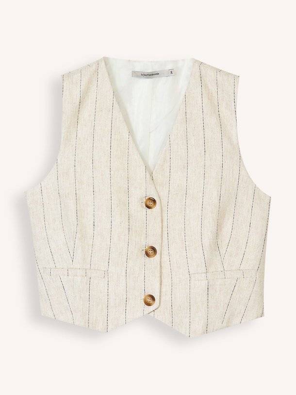 Ontdek de Fatima viscose/linnenmix gilet met krijtstreep van La Fee Maraboutee in de kleur Ecru bij Orangebag. Op werkdagen voor 21:45 besteld, morgen in huis.