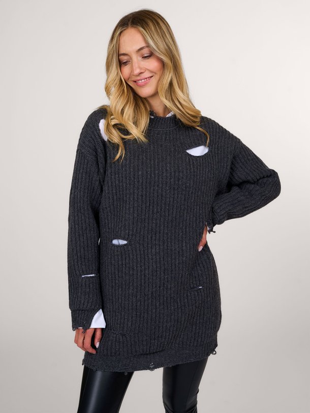 Ontdek de Destroyed merinowool/cashmeremix jurk van Chptr-s in de kleur donkergrijs bij Orangebag. Op werkdagen voor 21:45 besteld, morgen in huis.