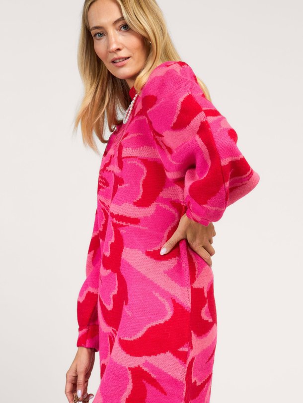 Ontdek de Wolmix gebreide jurk met dessin van Farm Rio in de kleur roze bij Orangebag. Op werkdagen voor 21:45 besteld, morgen in huis.