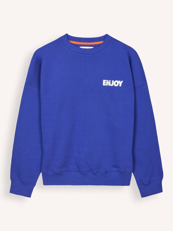 Ontdek de Atli organic cotton sweater met print van Mads Norgaard in de kleur kobalt bij Orangebag. Op werkdagen voor 21:45 besteld, morgen in huis.