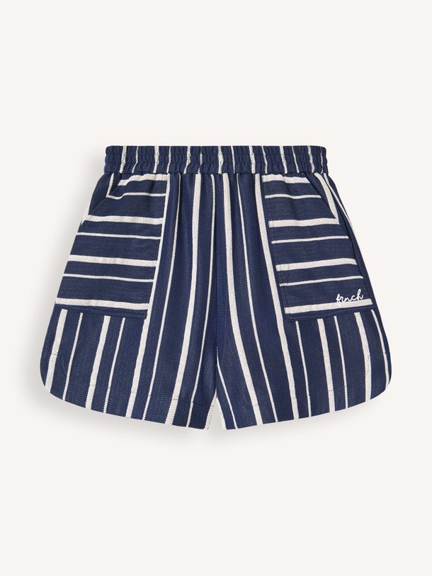 Ontdek de Jaws katoenmix gestreepte short van Frnch in de kleur Donkerblauw bij Orangebag. Op werkdagen voor 21:45 besteld, morgen in huis.