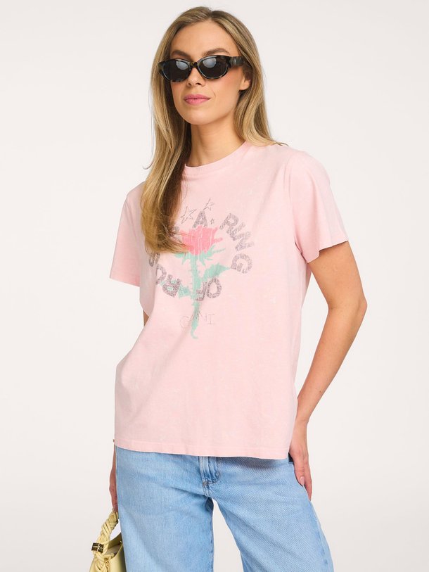 Ontdek de Organic cotton T-shirt met print van Ganni in de kleur Lichtroze bij Orangebag. Op werkdagen voor 21:45 besteld, morgen in huis.