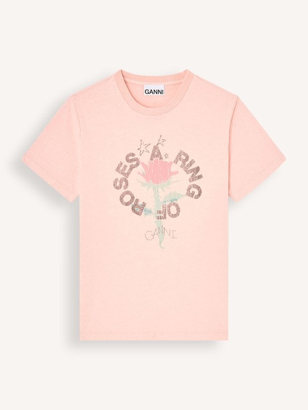 Ontdek de Organic cotton T-shirt met print van Ganni in de kleur Lichtroze bij Orangebag. Op werkdagen voor 21:45 besteld, morgen in huis.