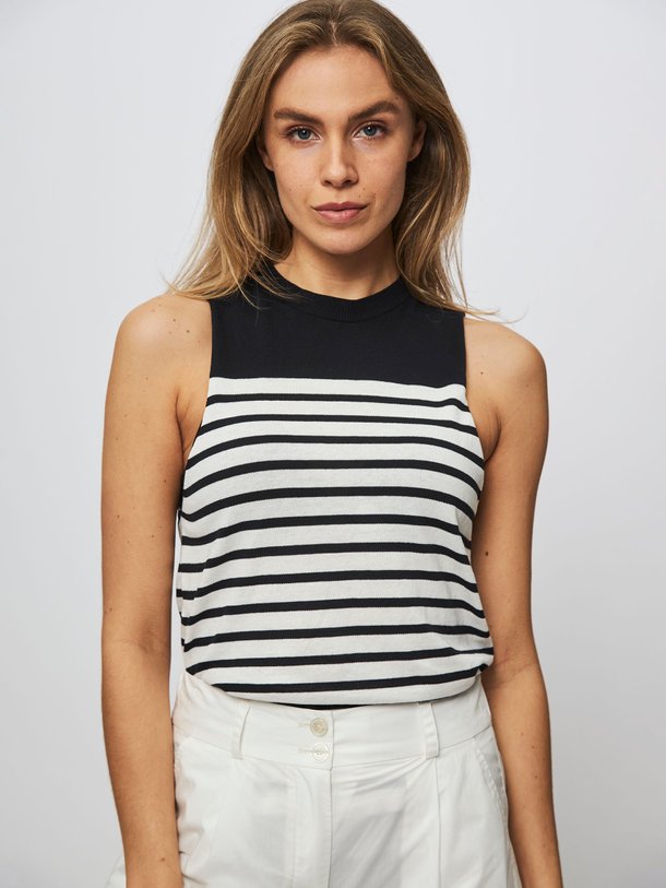 Ontdek de Katoenen top met gestreept dessin van Semicouture in de kleur donkerblauw bij Orangebag. Op werkdagen voor 21:45 besteld, morgen in huis.