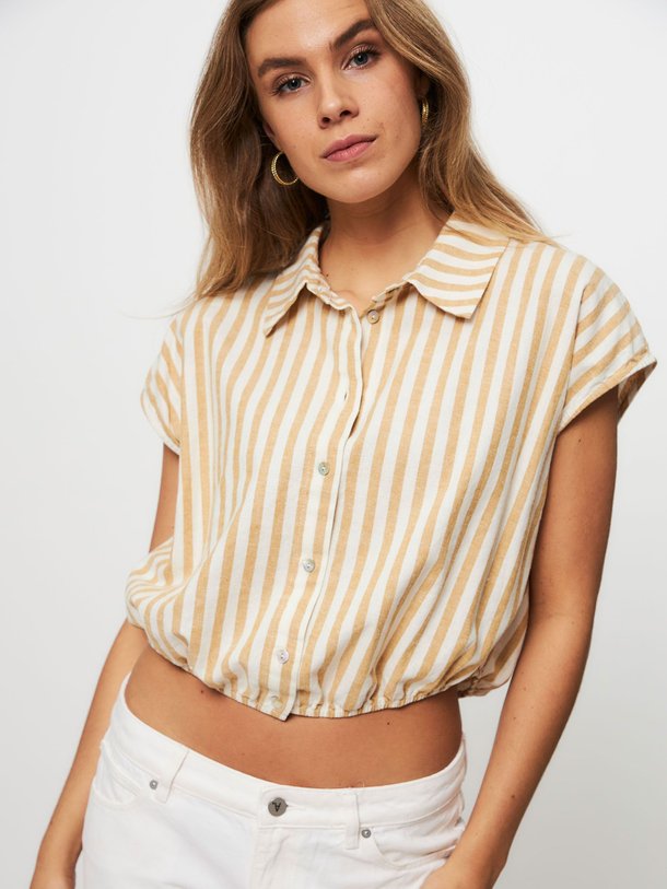 Ontdek de bieke katoen/linnenmix gestreepte blouse van By-Bar in de kleur okergeel bij Orangebag. Op werkdagen voor 21:45 besteld, morgen in huis.