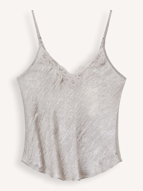 Ontdek de Pozzi geweven glanzende top met kant van Mes Demoiselles in de kleur taupe bij Orangebag. Op werkdagen voor 21:45 besteld, morgen in huis.