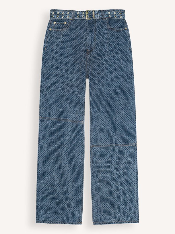 Ontdek de High waist wide leg jeans met dessin van Ganni in de kleur blauw bij Orangebag. Op werkdagen voor 21:45 besteld, morgen in huis.