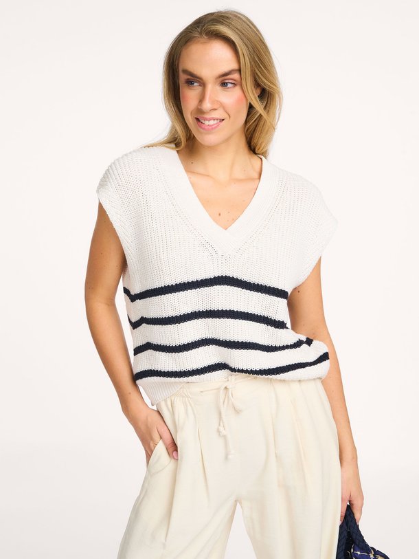 Ontdek de Lune katoenmix gestreepte spencer van By-Bar in de kleur Off-white bij Orangebag. Op werkdagen voor 21:45 besteld, morgen in huis.