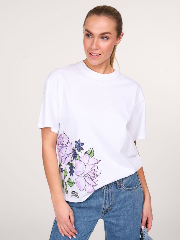 Ontdek de Homerfleurs organic cotton T-shirt met print van Roseanna in de kleur wit bij Orangebag. Op werkdagen voor 21:45 besteld, morgen in huis.