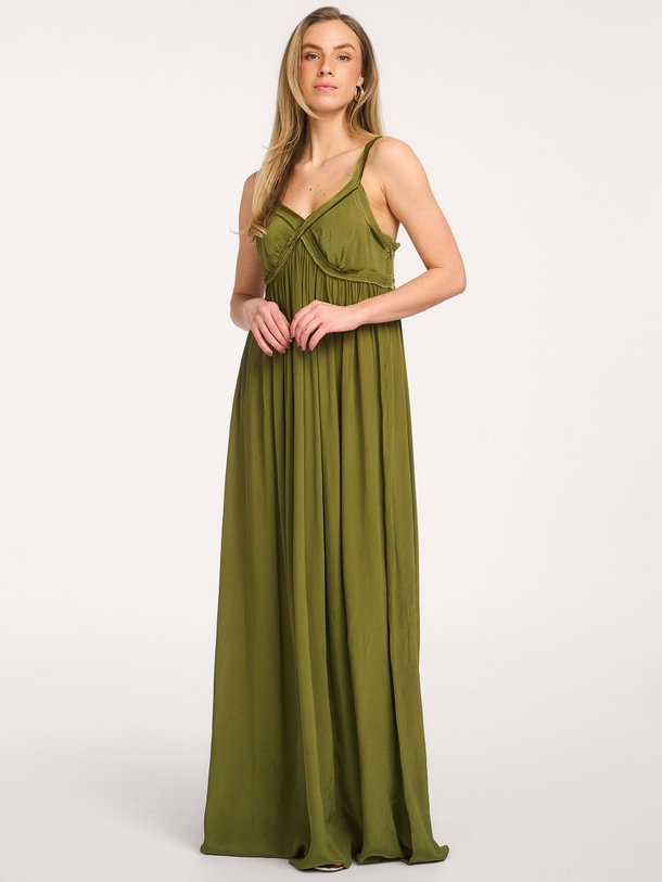Ontdek de Jacobean viscose maxi jurk van Essentiel Antwerp in de kleur Olijfgroen bij Orangebag. Op werkdagen voor 21:45 besteld, morgen in huis.