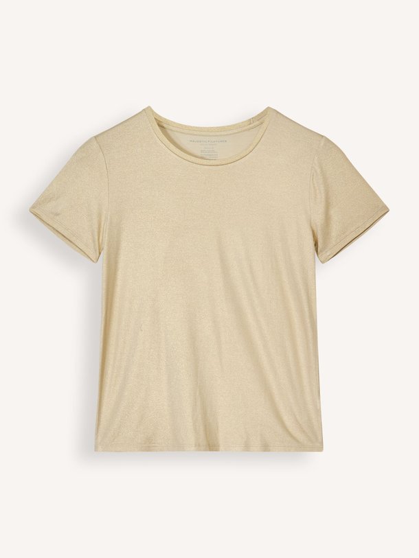 Ontdek de M014 Viscosemix lurex T-shirt van Majestic Filatures in de kleur goudkleur bij Orangebag. Op werkdagen voor 21:45 besteld, morgen in huis.