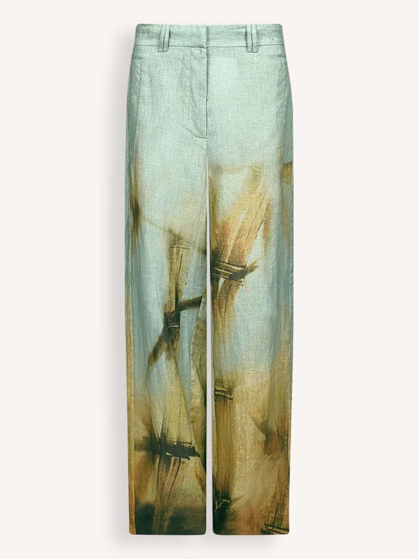 Ontdek de Bedulis linnen broek met print van Mes Demoiselles in de kleur turquoise bij Orangebag. Op werkdagen voor 21:45 besteld, morgen in huis.