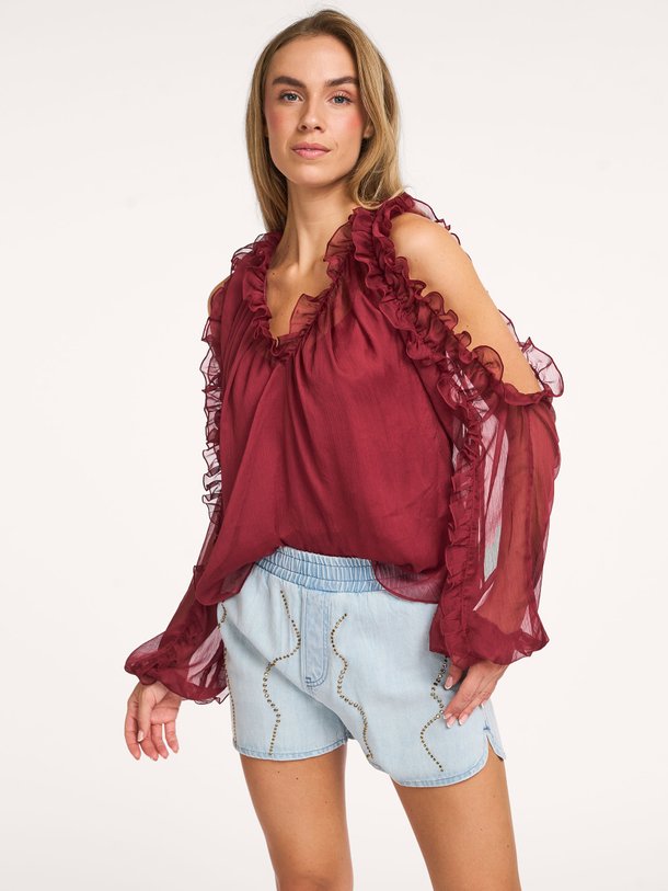 Ontdek de Harmony geweven top van Dante 6 in de kleur Bordeauxrood bij Orangebag. Op werkdagen voor 21:45 besteld, morgen in huis.