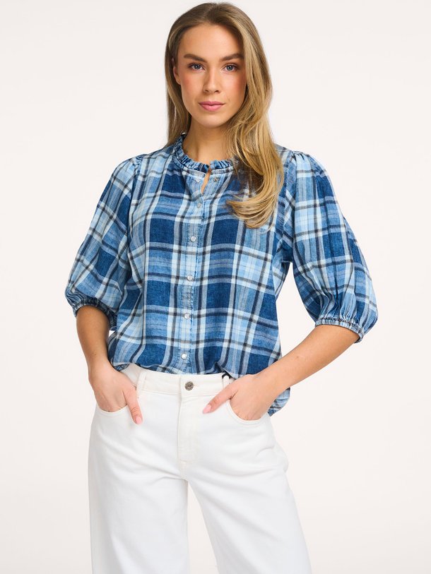 Ontdek de Katoenen geruite blouse van Summum in de kleur Blauw bij Orangebag. Op werkdagen voor 21:45 besteld, morgen in huis.