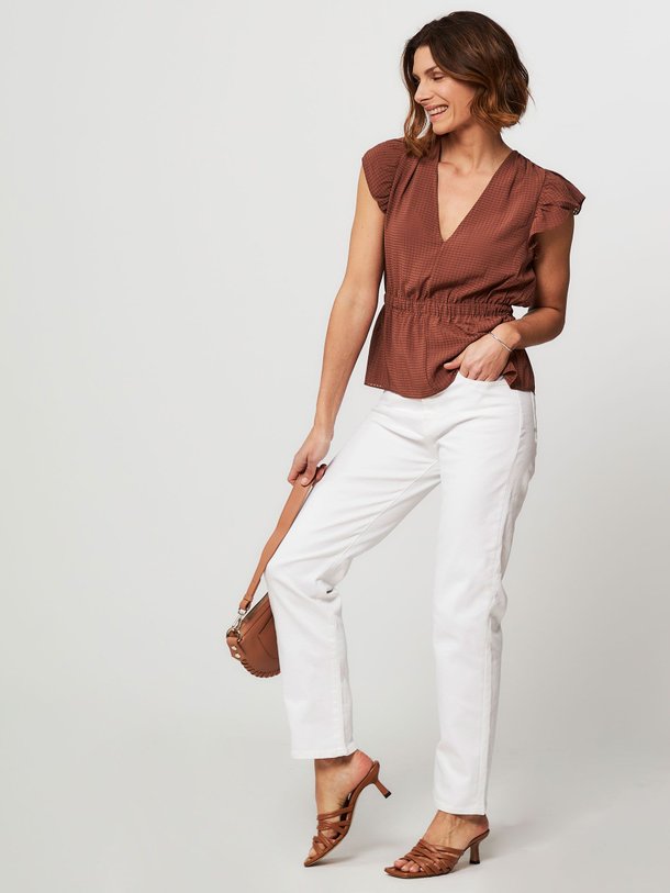 Ontdek de Taran geweven top met dessin van Second Female in de kleur bruin bij Orangebag. Op werkdagen voor 21:45 besteld, morgen in huis.