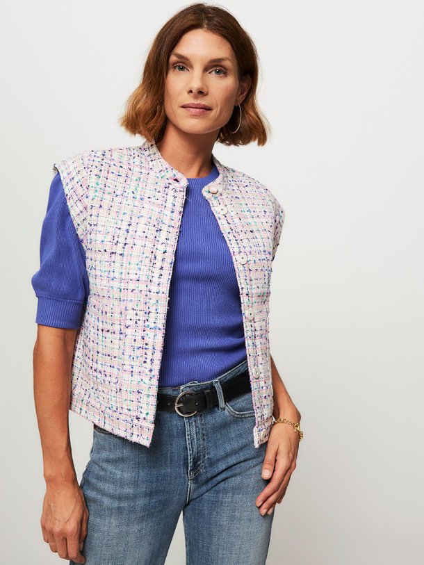 Ontdek de Twiggy wolmix tweed gilet met lurex van Fabienne Chapot in de kleur roze bij Orangebag. Op werkdagen voor 21:45 besteld, morgen in huis.
