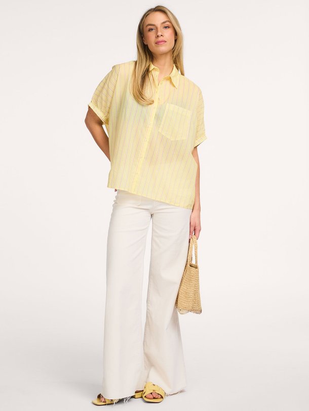 Ontdek de Cowboy Collar katoenen gestreepte blouse van So Sue in de kleur Geel bij Orangebag. Op werkdagen voor 21:45 besteld, morgen in huis.