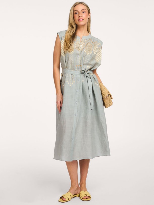 Ontdek de Ramie jurk met borduursel van Greek Archaic Kori in de kleur Blauwgrijs bij Orangebag. Op werkdagen voor 21:45 besteld, morgen in huis.