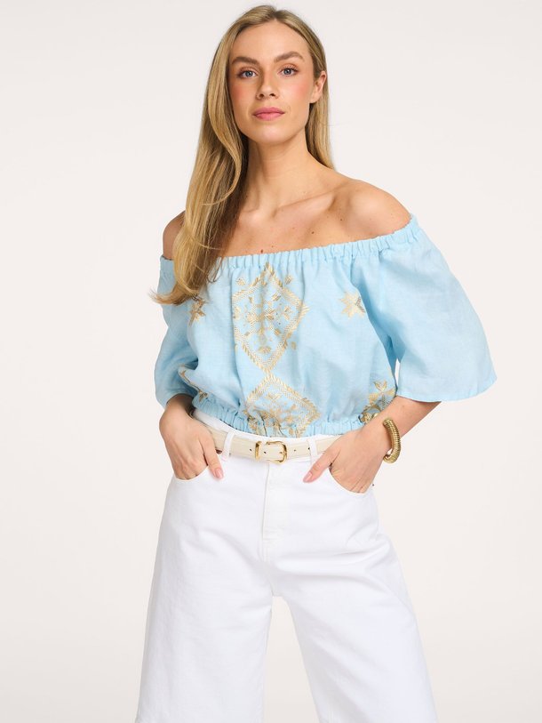 Ontdek de Linnen top met borduursel van Greek Archaic Kori in de kleur Blauw bij Orangebag. Op werkdagen voor 21:45 besteld, morgen in huis.