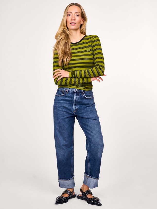 Ontdek de Katoenmix gestreepte rib longsleeve van Ganni in de kleur groen bij Orangebag. Op werkdagen voor 21:45 besteld, morgen in huis.