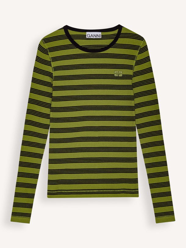 Ganni Katoenmix Gestreepte Rib Longsleeve - Groen Ontdek de Katoenmix gestreepte rib longsleeve van Ganni in de kleur groen bij Orangebag. Op werkdagen voor 21:45 besteld, morgen in huis.