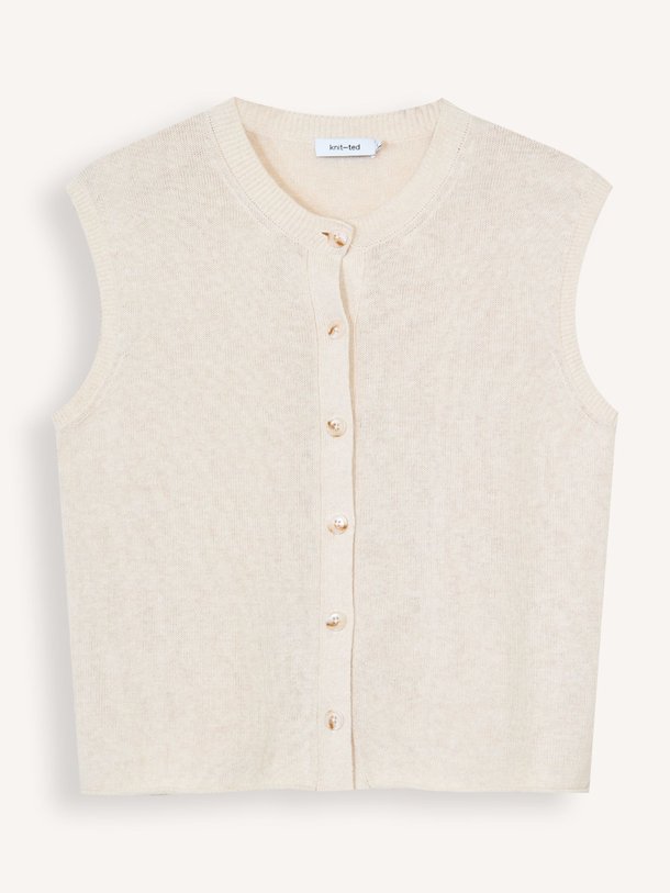 Ontdek de Lotte katoenmix vest van Knit-ted in de kleur Crème bij Orangebag. Op werkdagen voor 21:45 besteld, morgen in huis.