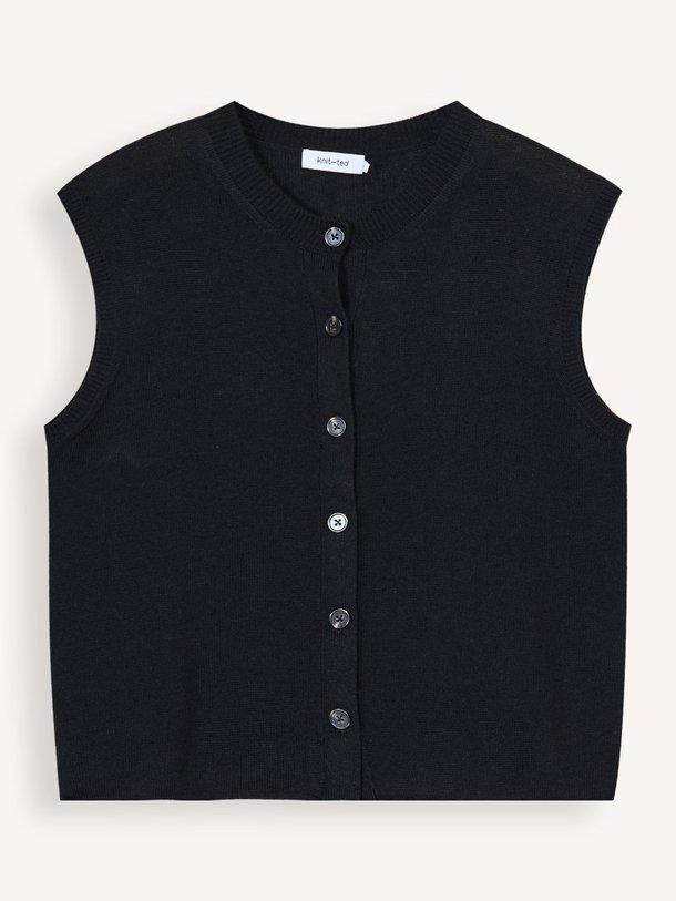 Ontdek de Lotte katoenmix vest van Knit-ted in de kleur Zwart bij Orangebag. Op werkdagen voor 21:45 besteld, morgen in huis.