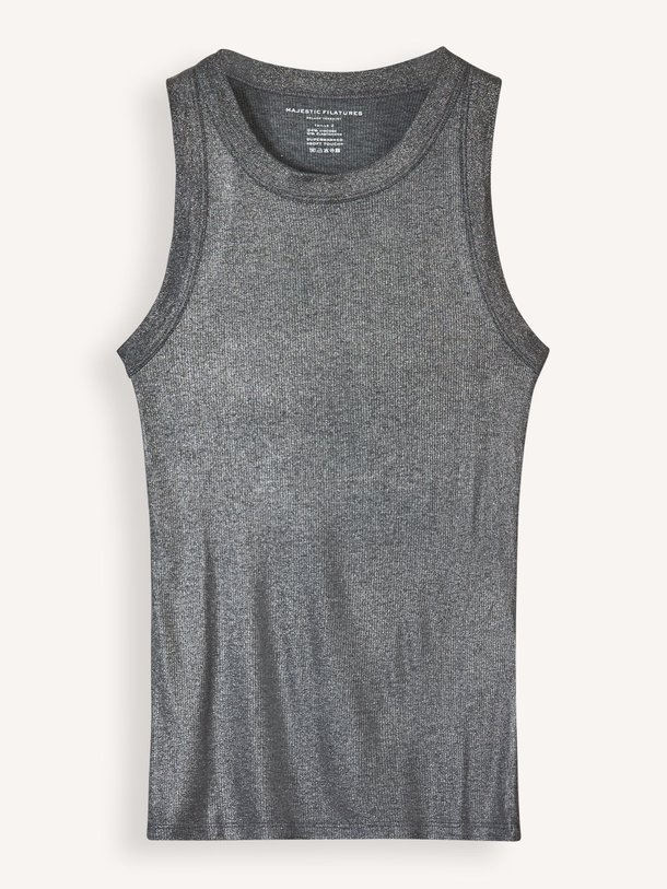 Ontdek de M014 Viscosemix lurex rib tanktop van Majestic Filatures in de kleur antraciet bij Orangebag. Op werkdagen voor 21:45 besteld, morgen in huis.