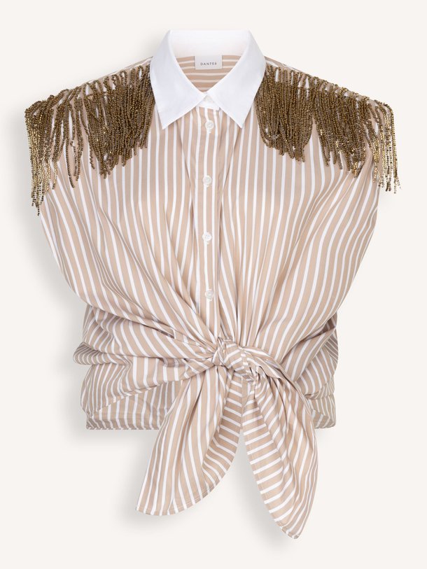 Ontdek de Rhobin katoenmix gestreepte blouse van Dante 6 in de kleur Beige bij Orangebag. Op werkdagen voor 21:45 besteld, morgen in huis.