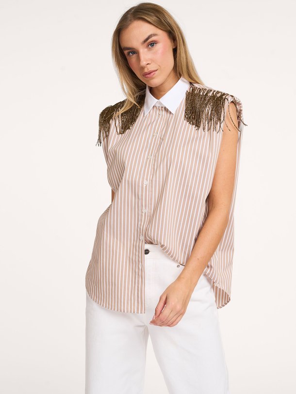 Ontdek de Rhobin katoenmix gestreepte blouse van Dante 6 in de kleur Beige bij Orangebag. Op werkdagen voor 21:45 besteld, morgen in huis.