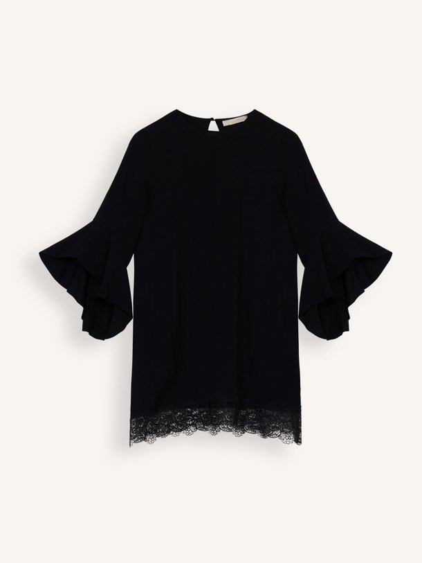 Ontdek de Dolyna geweven jurk met kant van Vanessa Bruno in de kleur zwart bij Orangebag. Op werkdagen voor 21:45 besteld, morgen in huis.