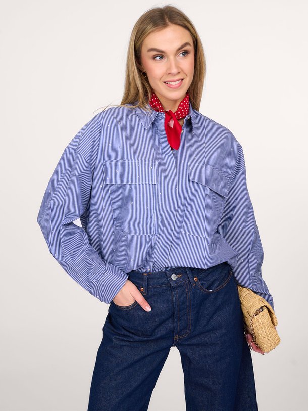 Ontdek de Elyn katoenen gestreepte blouse met strass van Sofie Schnoor in de kleur blauw bij Orangebag. Op werkdagen voor 21:45 besteld, morgen in huis.