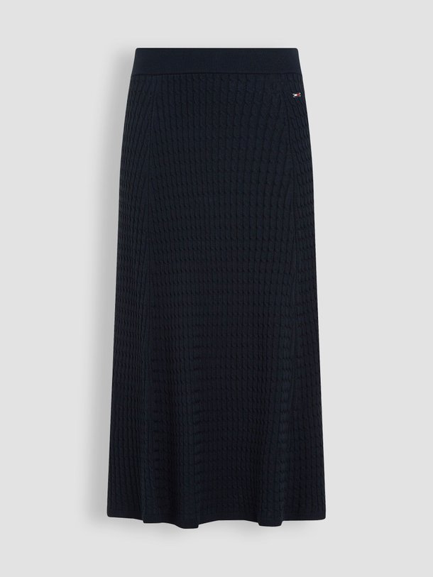 Ontdek de Viscosemix A-lijn rok met kabel patroon van Tommy Hilfiger in de kleur donkerblauw bij Orangebag. Op werkdagen voor 21:45 besteld, morgen in huis.