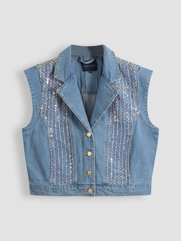 Ontdek de Denim gilet met pailletten van Summum in de kleur blauw bij Orangebag. Op werkdagen voor 21:45 besteld, morgen in huis.